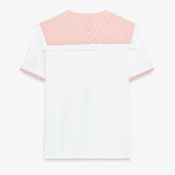 Zara Gingham Check Contrast T-shirt Women's Medium - Picture 2 of 7
